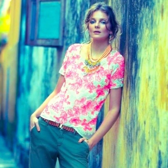Anthropologie Tops - Anthropologie Meadow Rue Cherry Blossom Pink Ribbon Mesh Women's Top Size XS